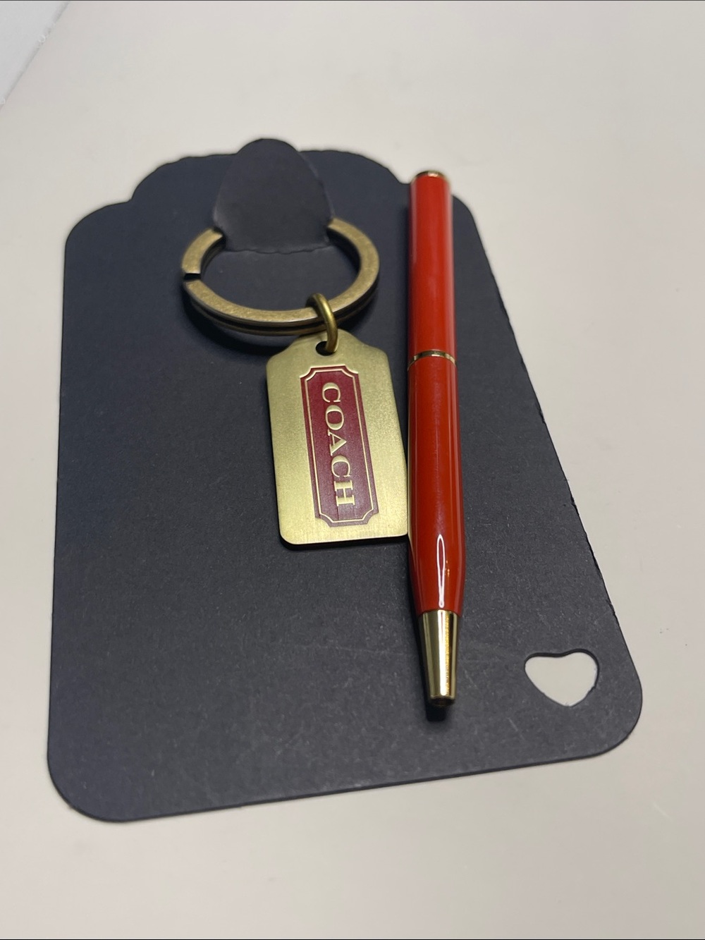 COACH Red Enamel Tag Key Ring - Brass Finish and Coach Pen - Picture 5 of 6